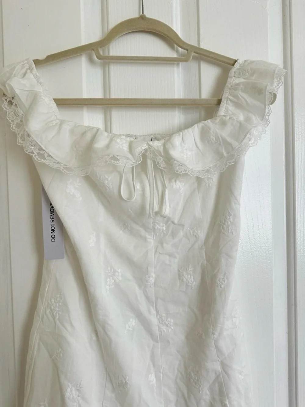 Princess Polly Off-Shoulder White Lace-Trim Mini Dress